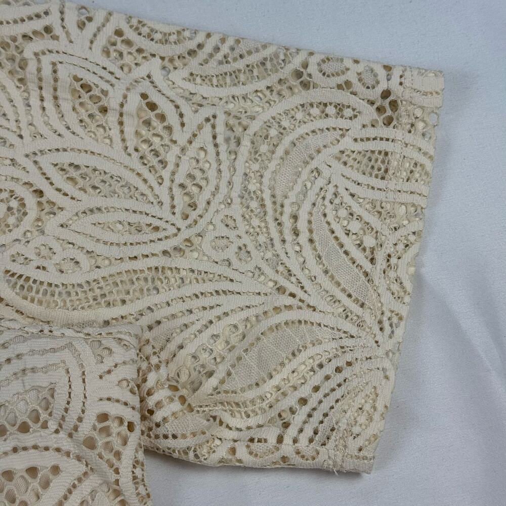 Chico's Lace Knit Cream Top Mock Neck Lined Elbow Tee Grandma Cottage NEW XL - Picture 7 of 12